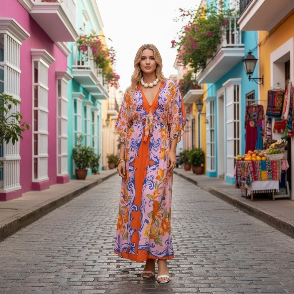🌺 Farm Rio | Floral Tile Maxi Dress | Multi | Size US XSmall